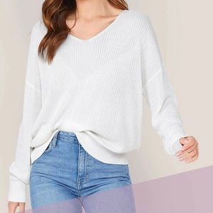 Cream loose knit v neck sweater
